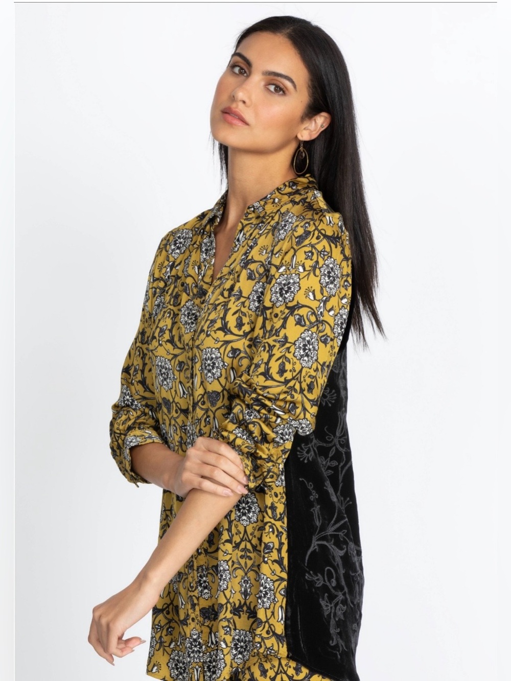 Johnny Was Miel De Lune Silk Blend Velvet Back Tunic XL